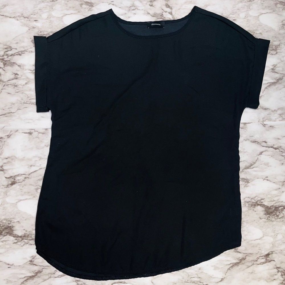 Shamaim Short Sleeve Shirt Swoop Neck Black Women L Gothic Grunge Old Money